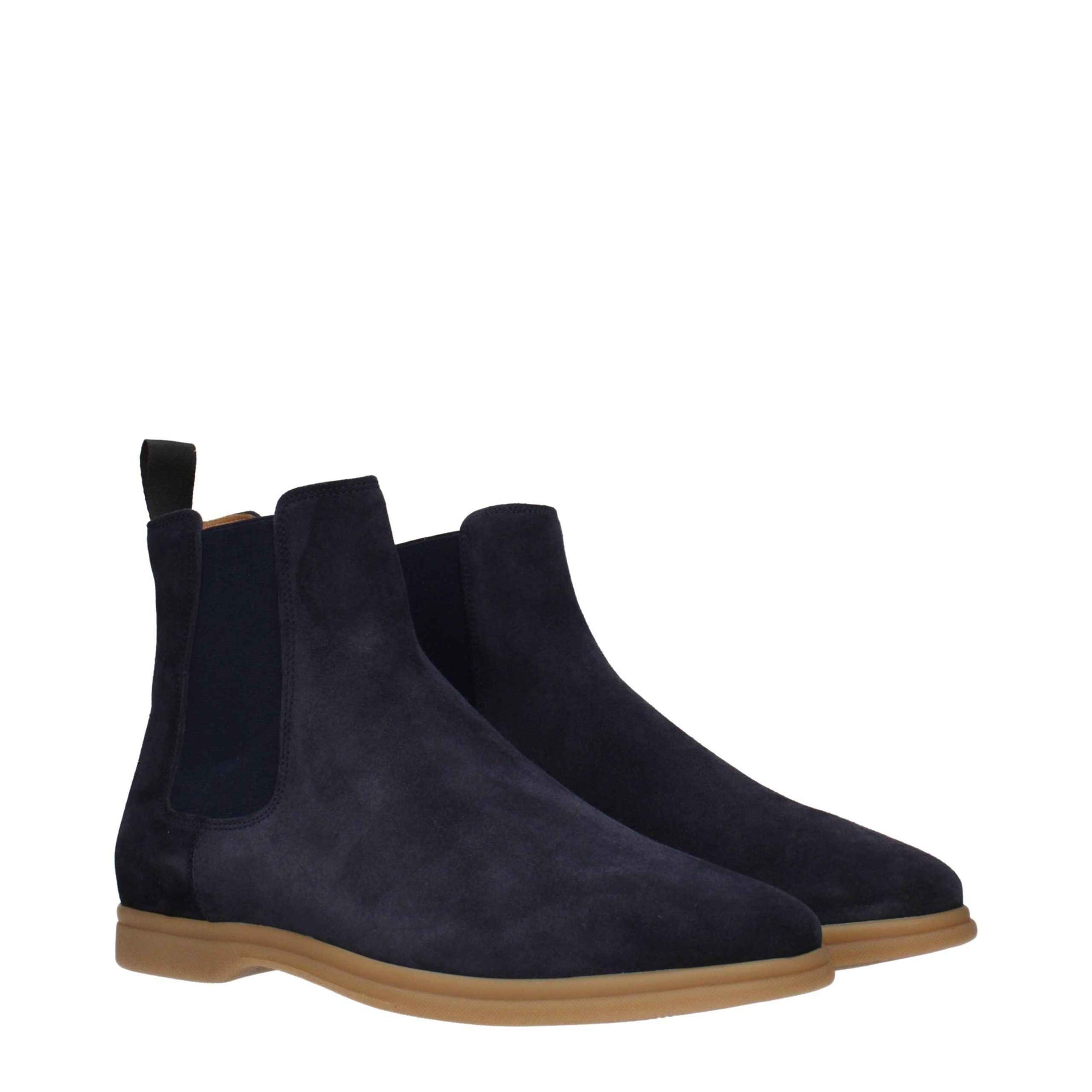 Eleventy Blue Leather Ankle Boots