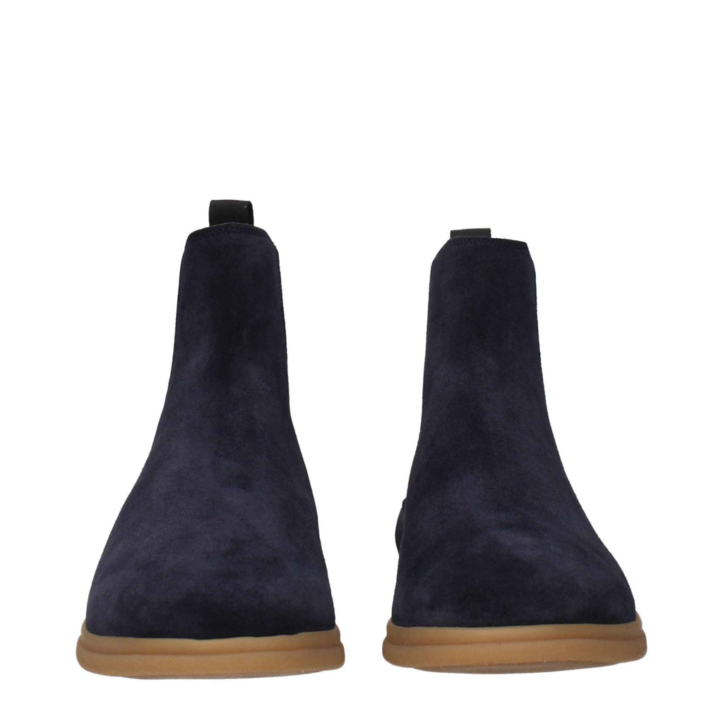 Eleventy Blue Leather Ankle Boots