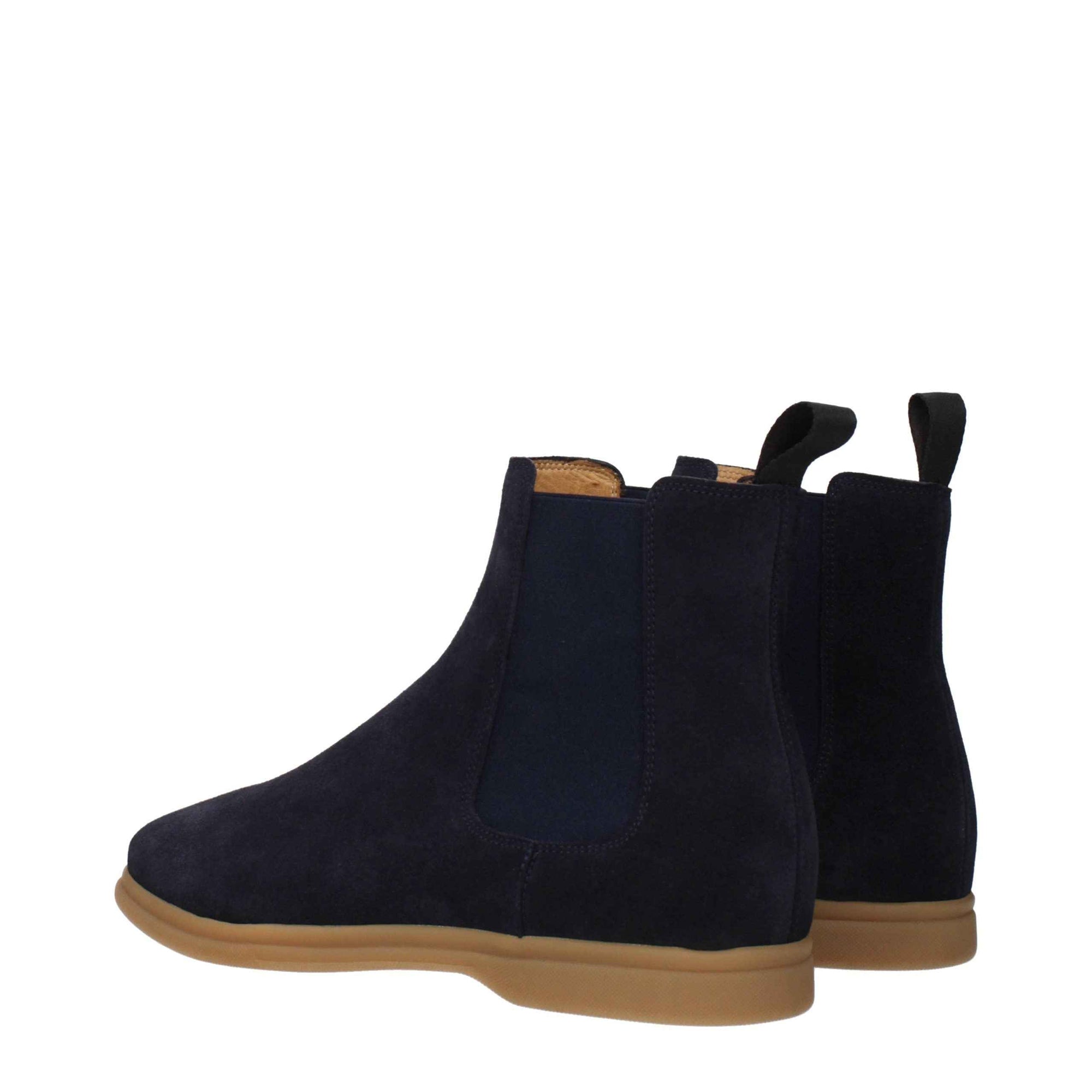 Eleventy Blue Leather Ankle Boots