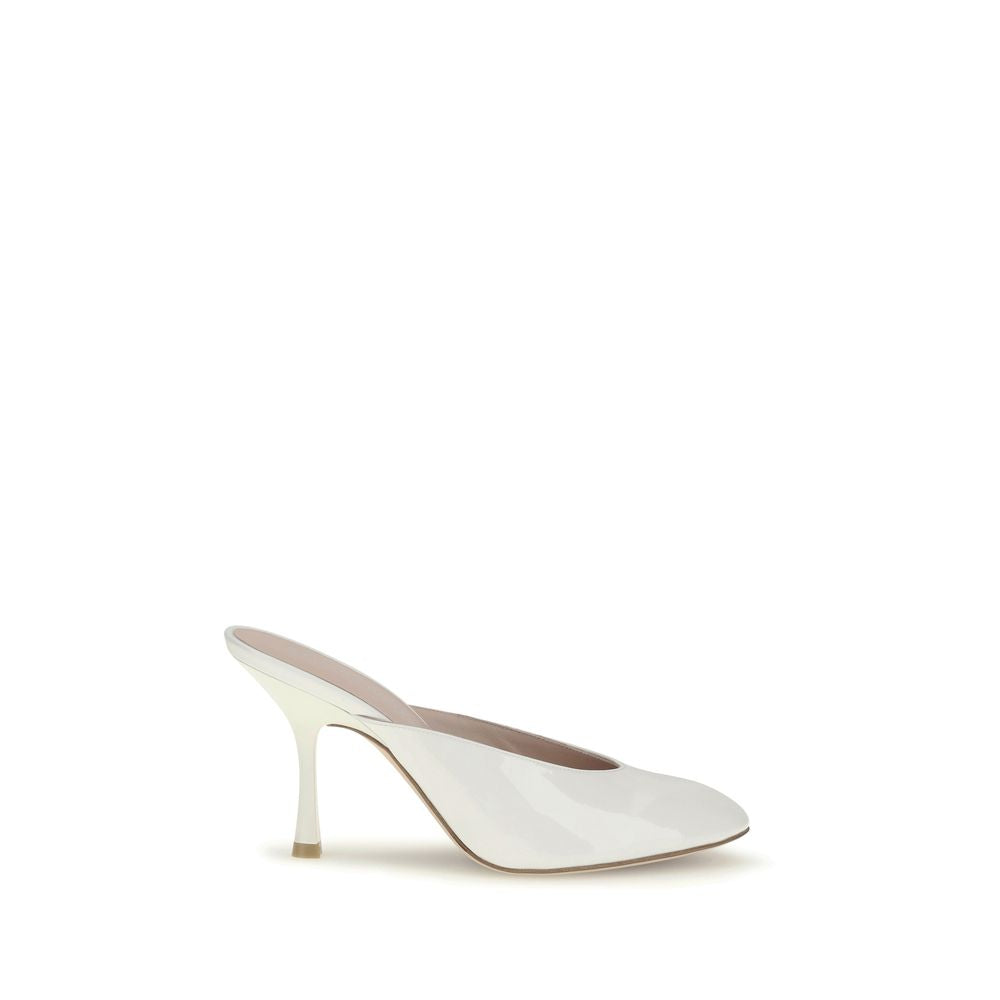Stuart Weitzman White Calf Leather Bos Taurus Mules