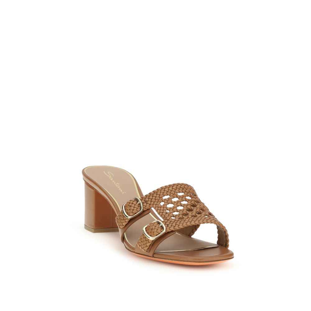 Santoni Beige Calf Leather Bos Taurus Platform Sandals