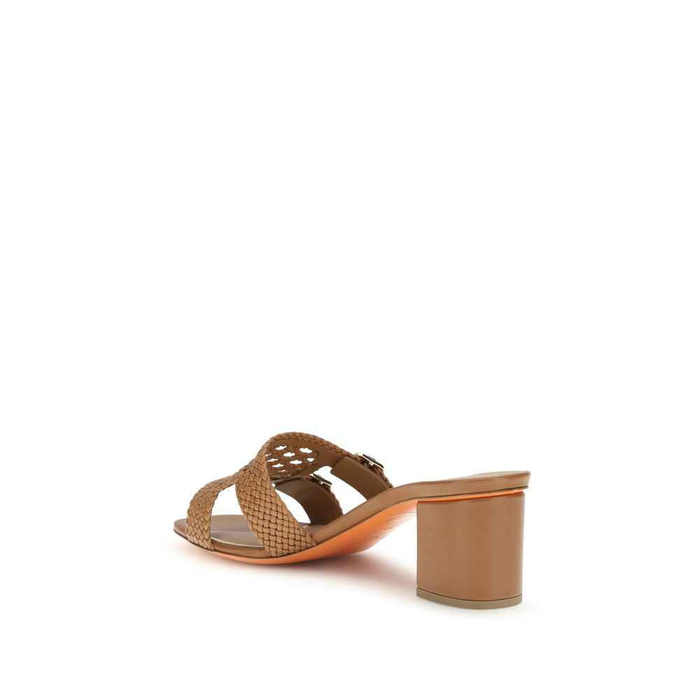 Santoni Beige Calf Leather Bos Taurus Platform Sandals