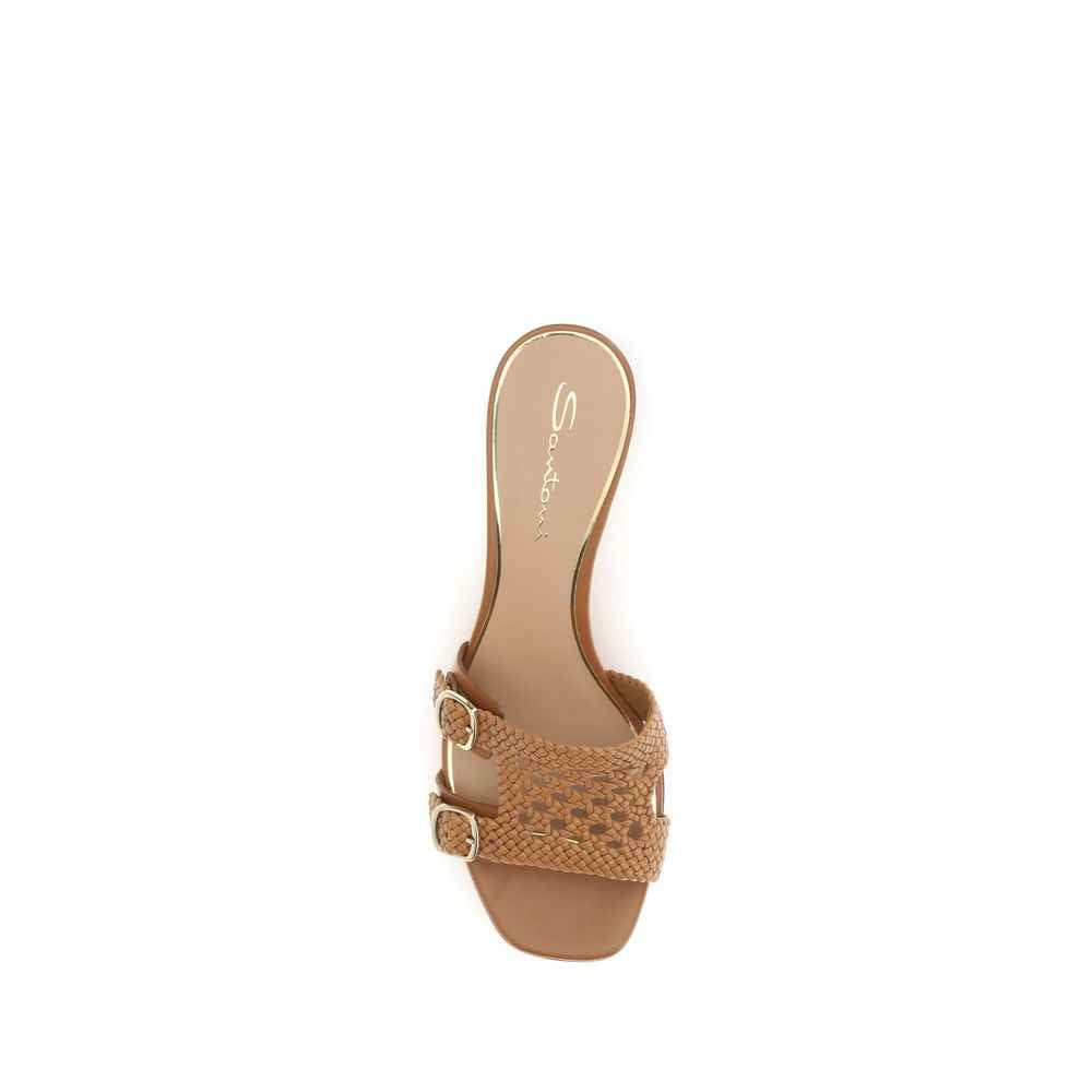 Santoni Beige Calf Leather Bos Taurus Platform Sandals