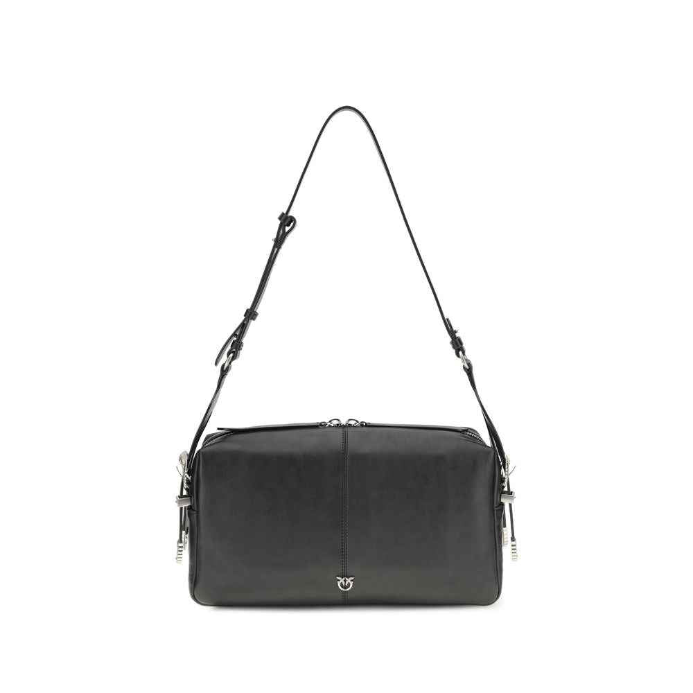 PINKO Black Calf Leather Bos Taurus Shoulder Bag