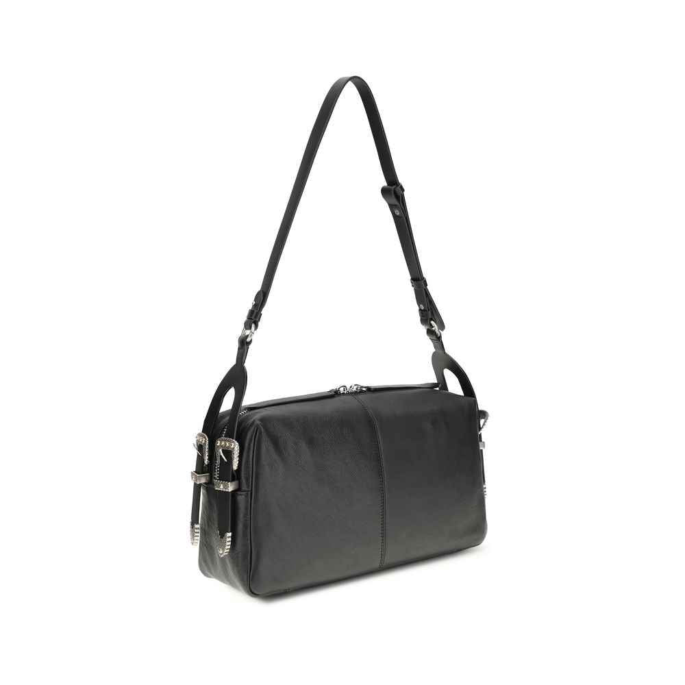 PINKO Black Calf Leather Bos Taurus Shoulder Bag