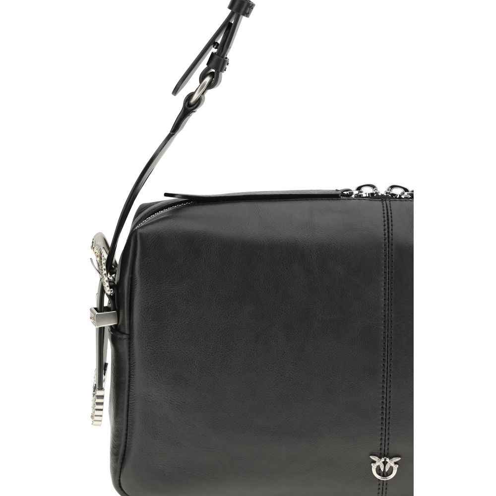 PINKO Black Calf Leather Bos Taurus Shoulder Bag