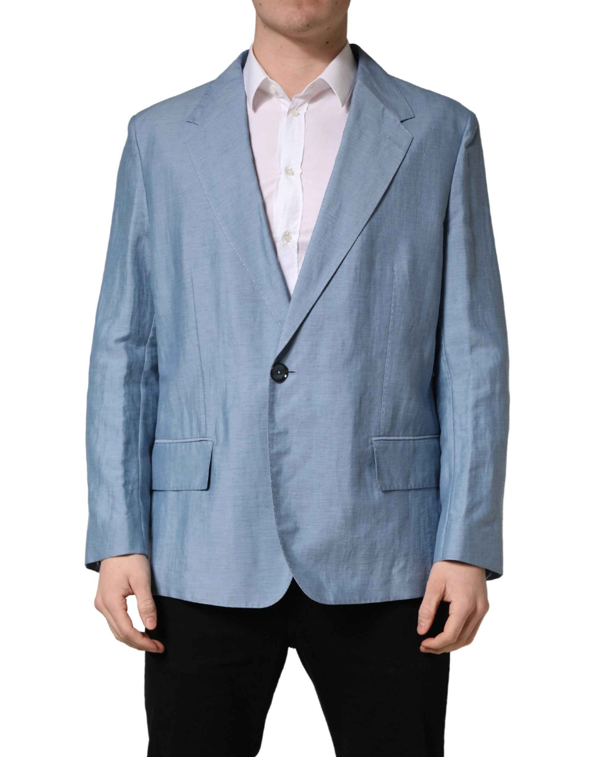 Dolce & Gabbana Light Blue Single Breasted Men Jacket Blazer