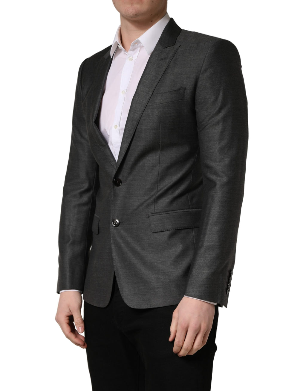 Dolce & Gabbana Dark Gray Wool Slim Fit Coat Jacket Blazer