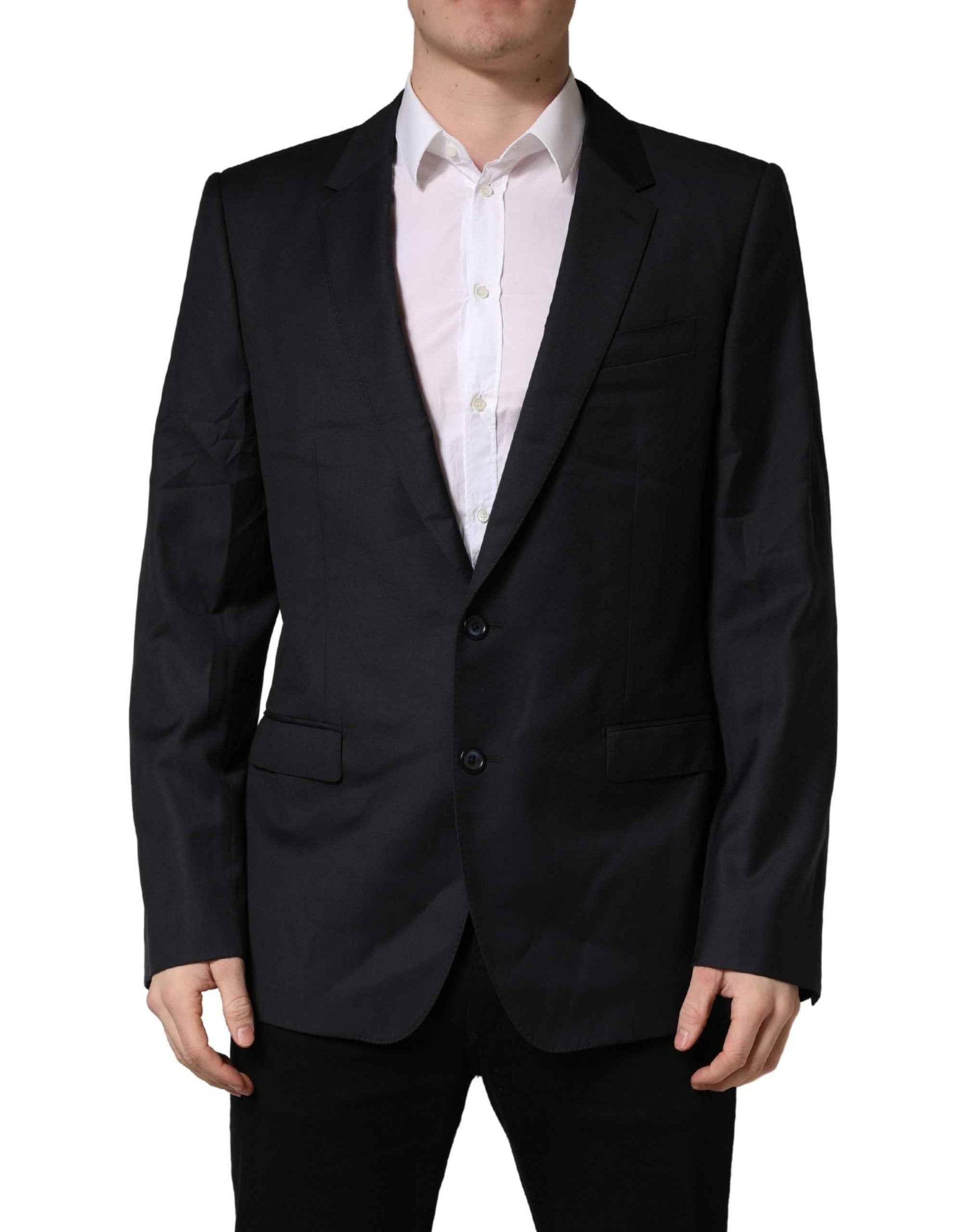 Dolce & Gabbana Black Wool Slim Fit Coat Men Jacket Blazer