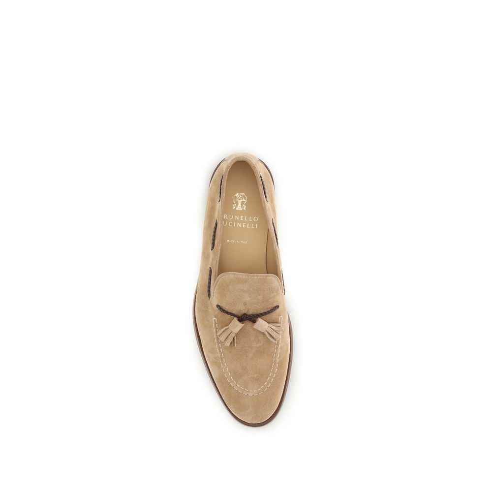 Brunello Cucinelli Brown Calf Leather Bos Taurus Slip-On Loafers