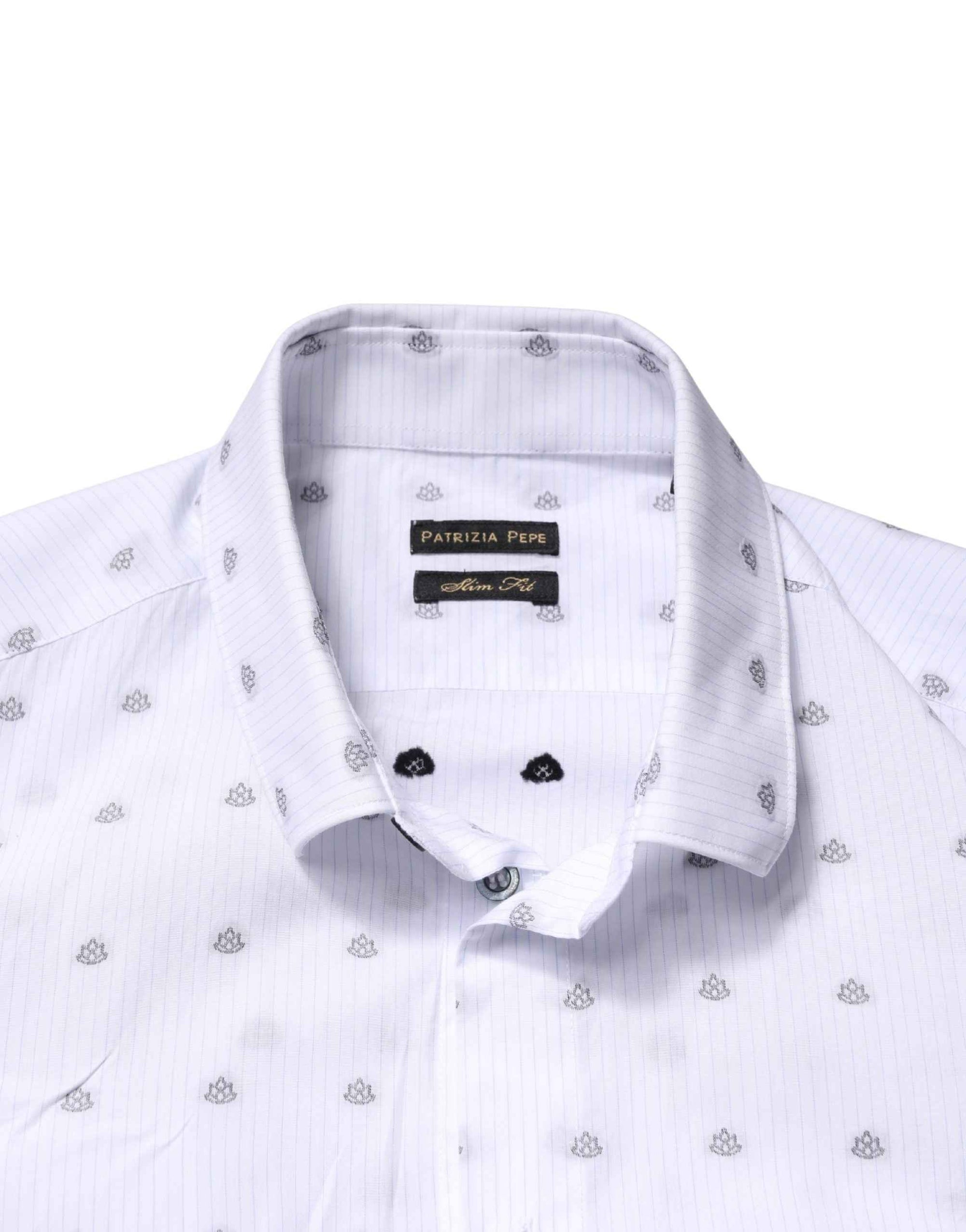 Patrizia Pepe White Cotton Slim Fit Collared Men Dress Shirt