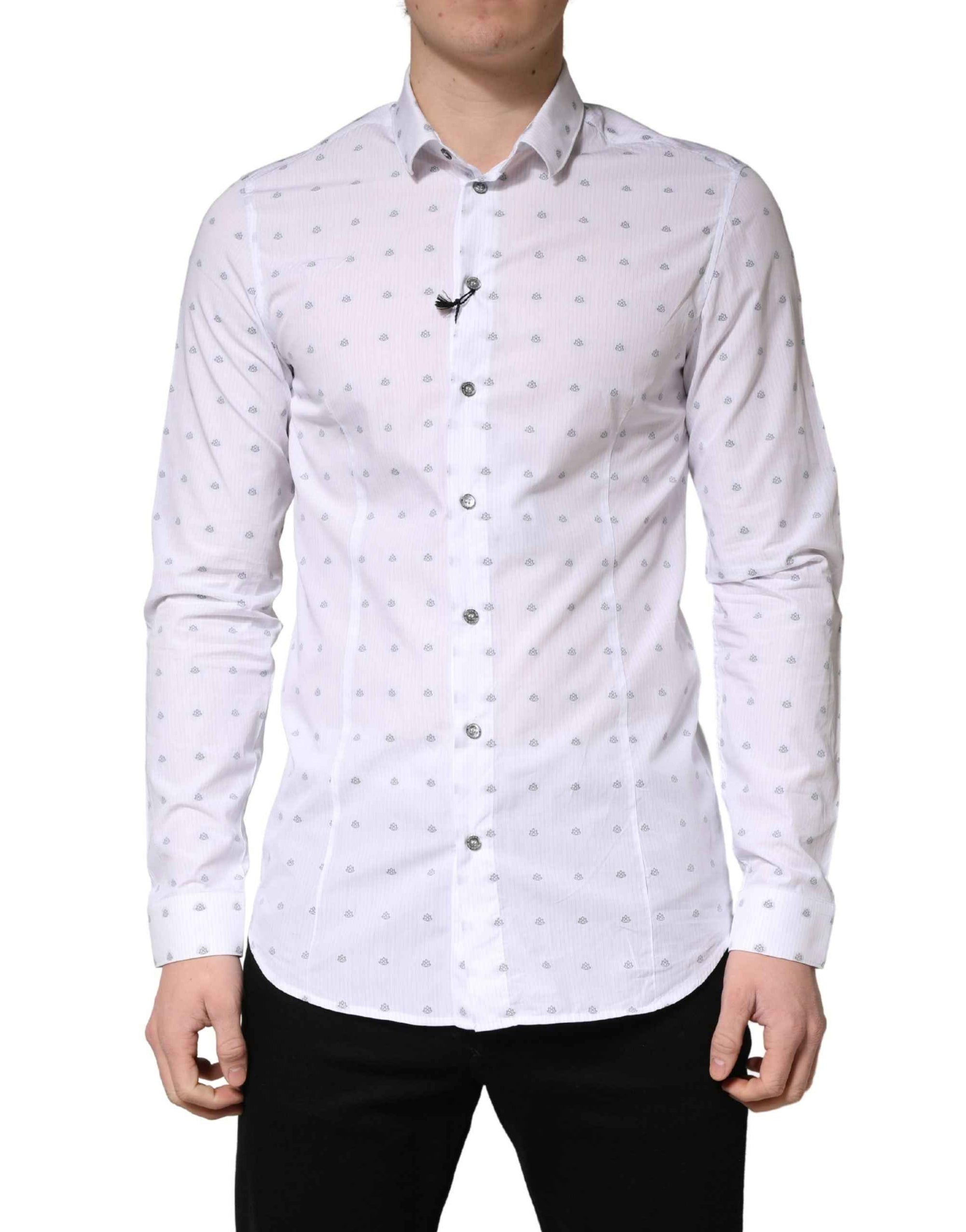 Patrizia Pepe White Cotton Slim Fit Collared Men Dress Shirt