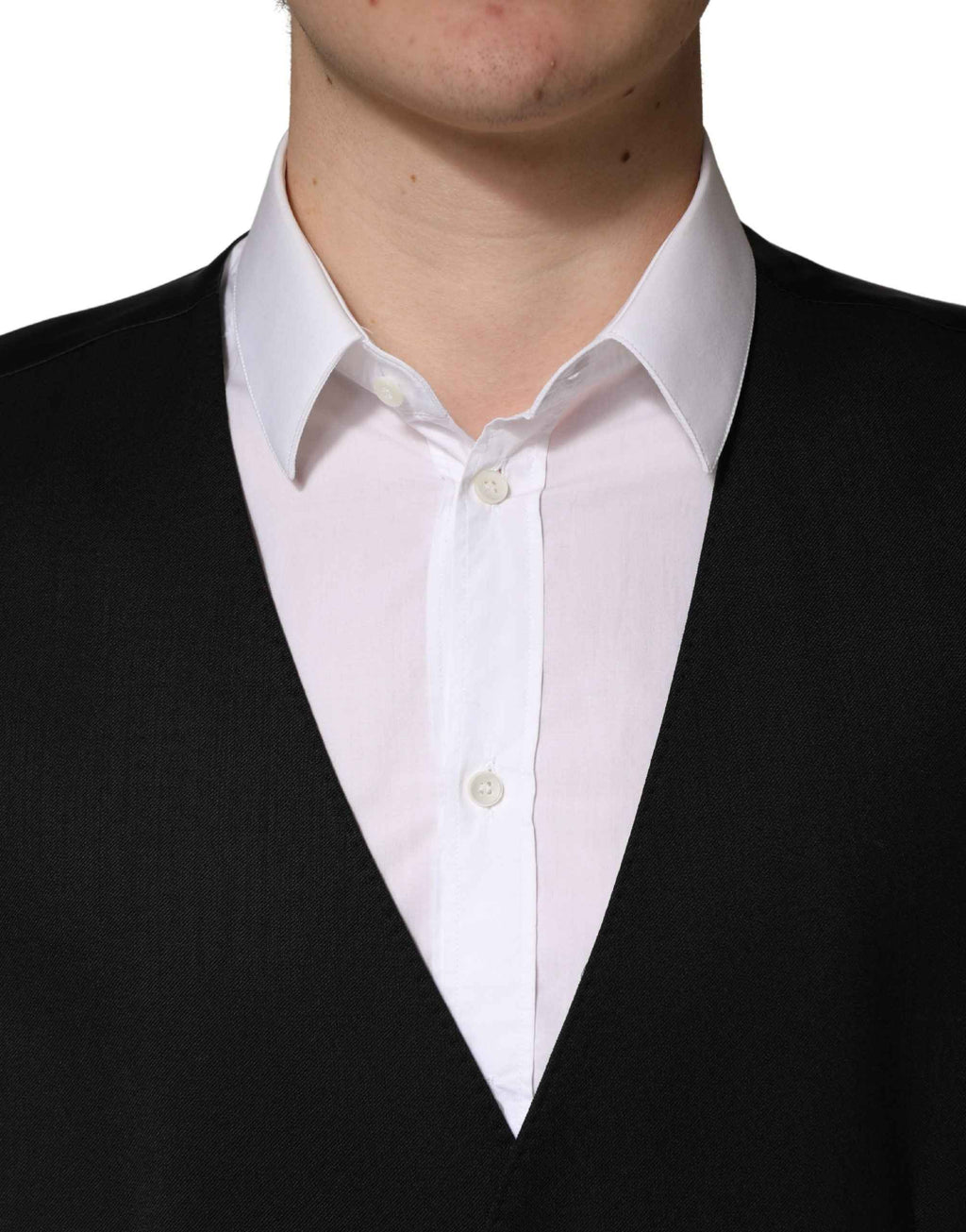 Dolce & Gabbana Black Wool Single Breasted Men Waistcoat Vest