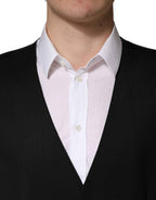 Dolce & Gabbana Black Wool Single Breasted Men Waistcoat Vest
