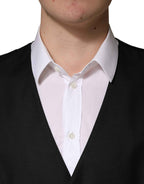 Dolce & Gabbana Black Wool Single Breasted Men Waistcoat Vest