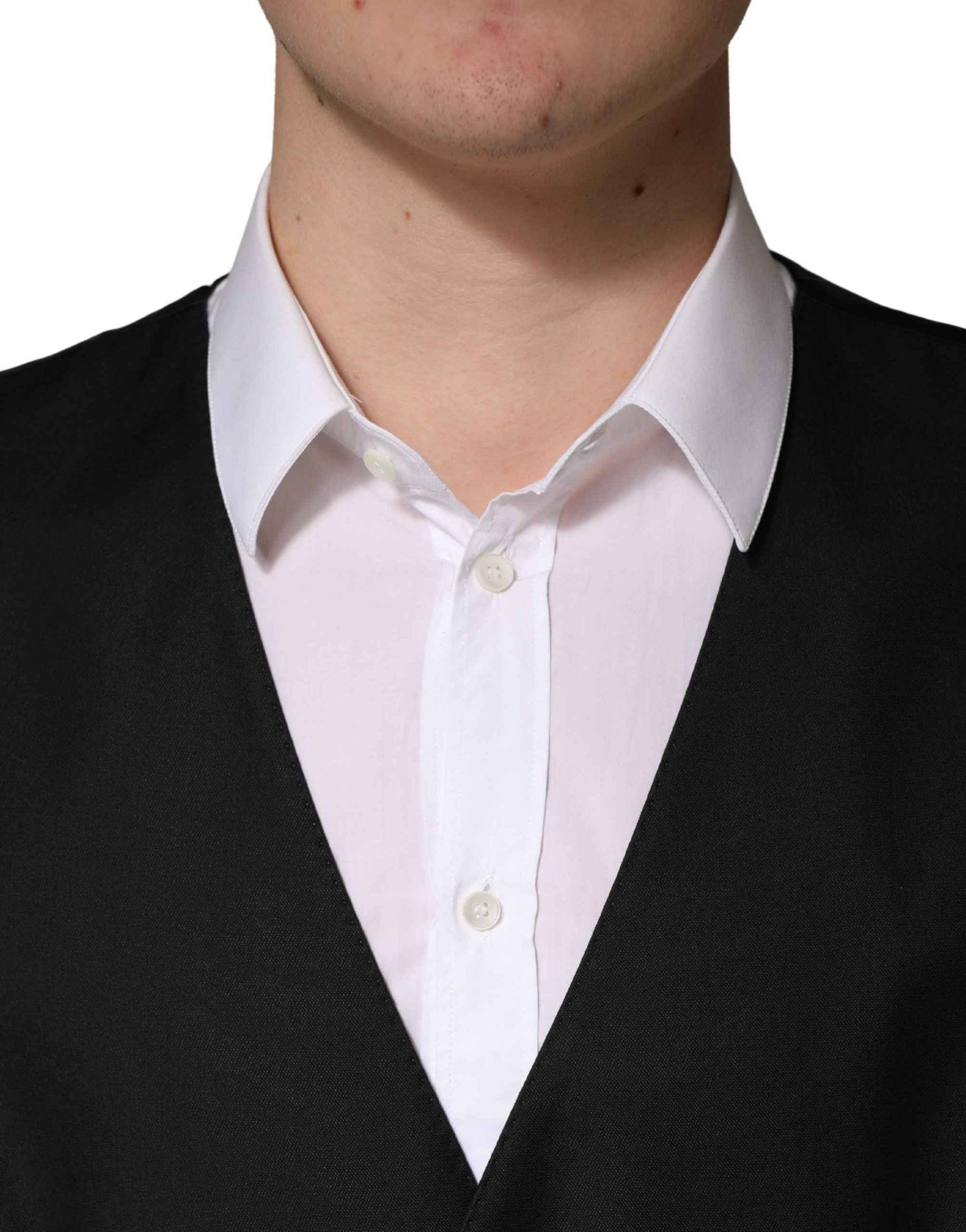 Dolce & Gabbana Black Wool Single Breasted Men Waistcoat Vest
