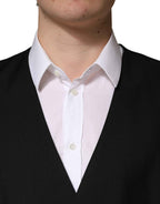 Dolce & Gabbana Black Wool Single Breasted Men Waistcoat Vest
