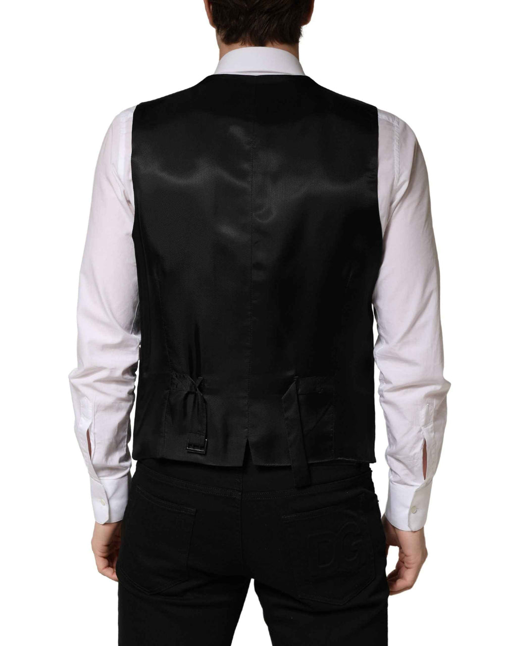 Dolce & Gabbana Black Wool Single Breasted Men Waistcoat Vest