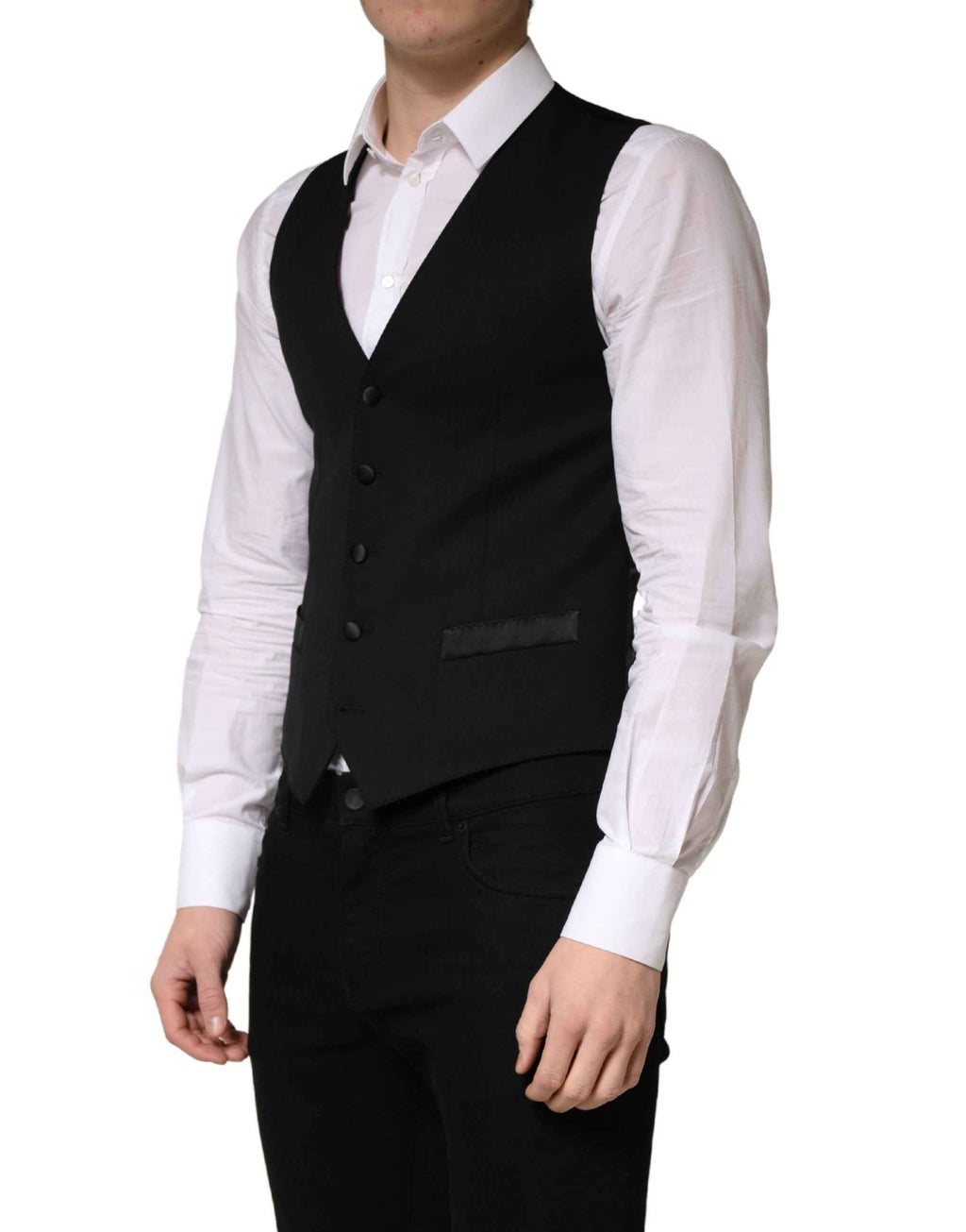 Dolce & Gabbana Black Wool Single Breasted Men Waistcoat Vest