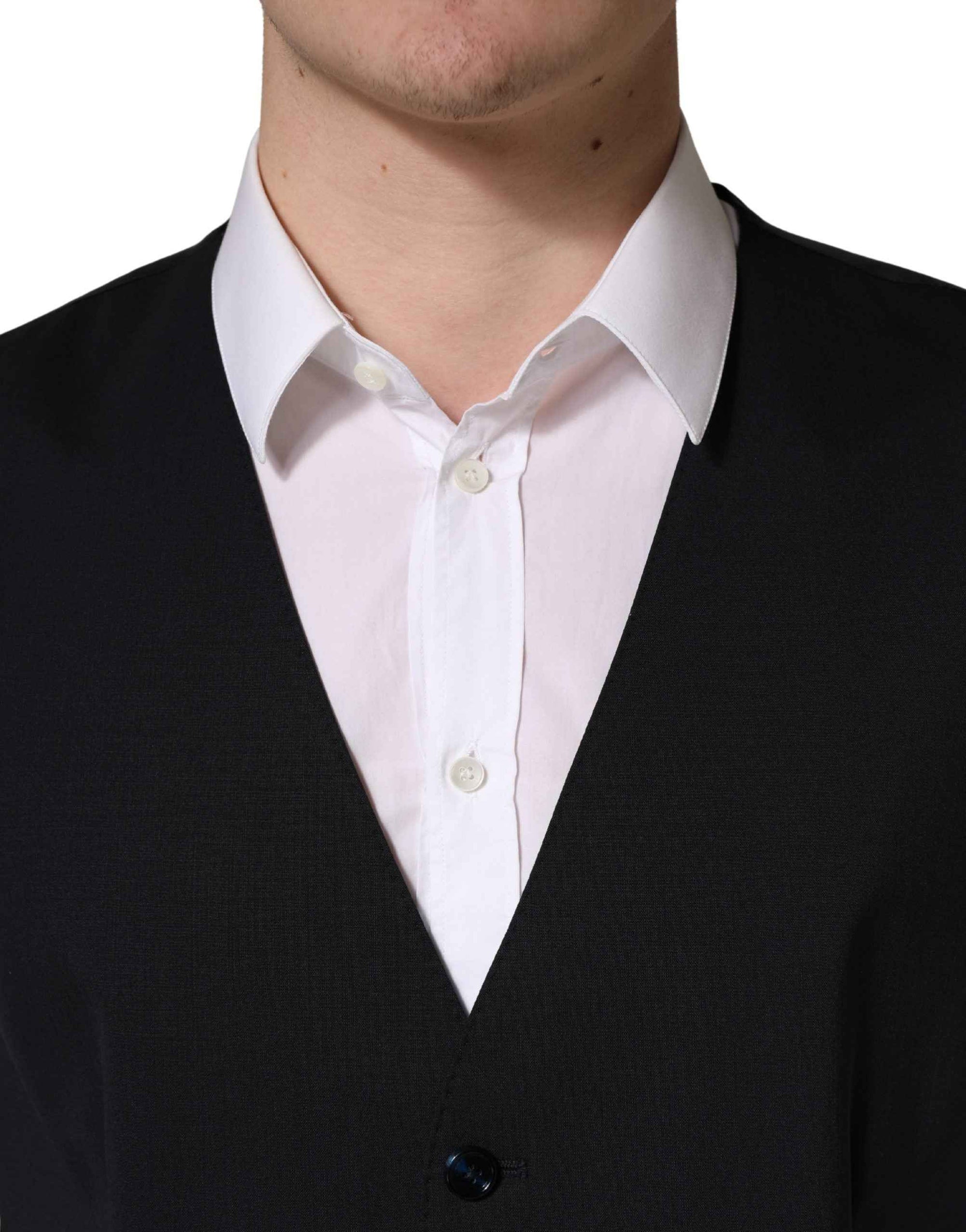 Dolce & Gabbana Black Wool Single Breasted Waistcoat Vest