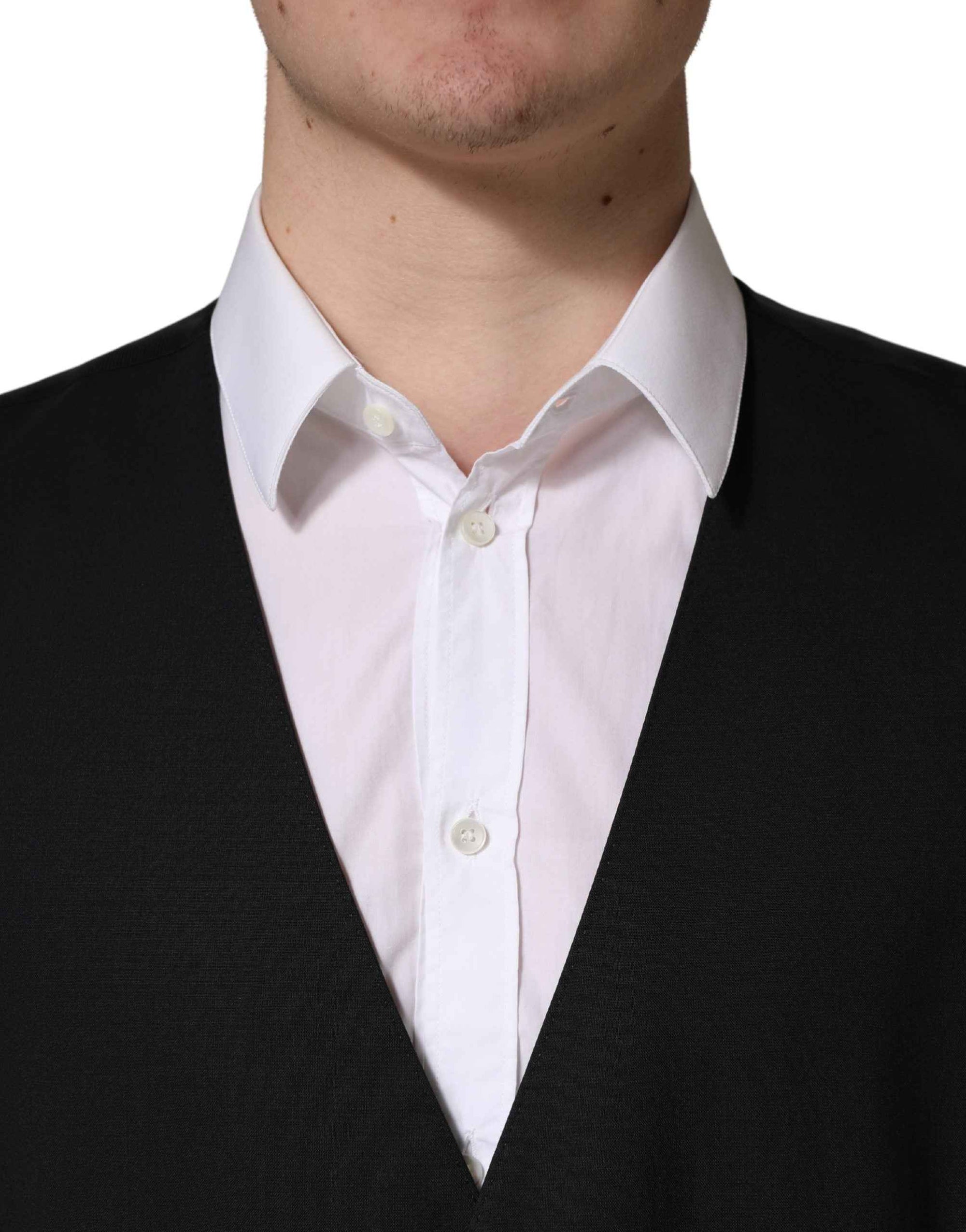 Dolce & Gabbana Black Wool Single Breasted Waistcoat Vest