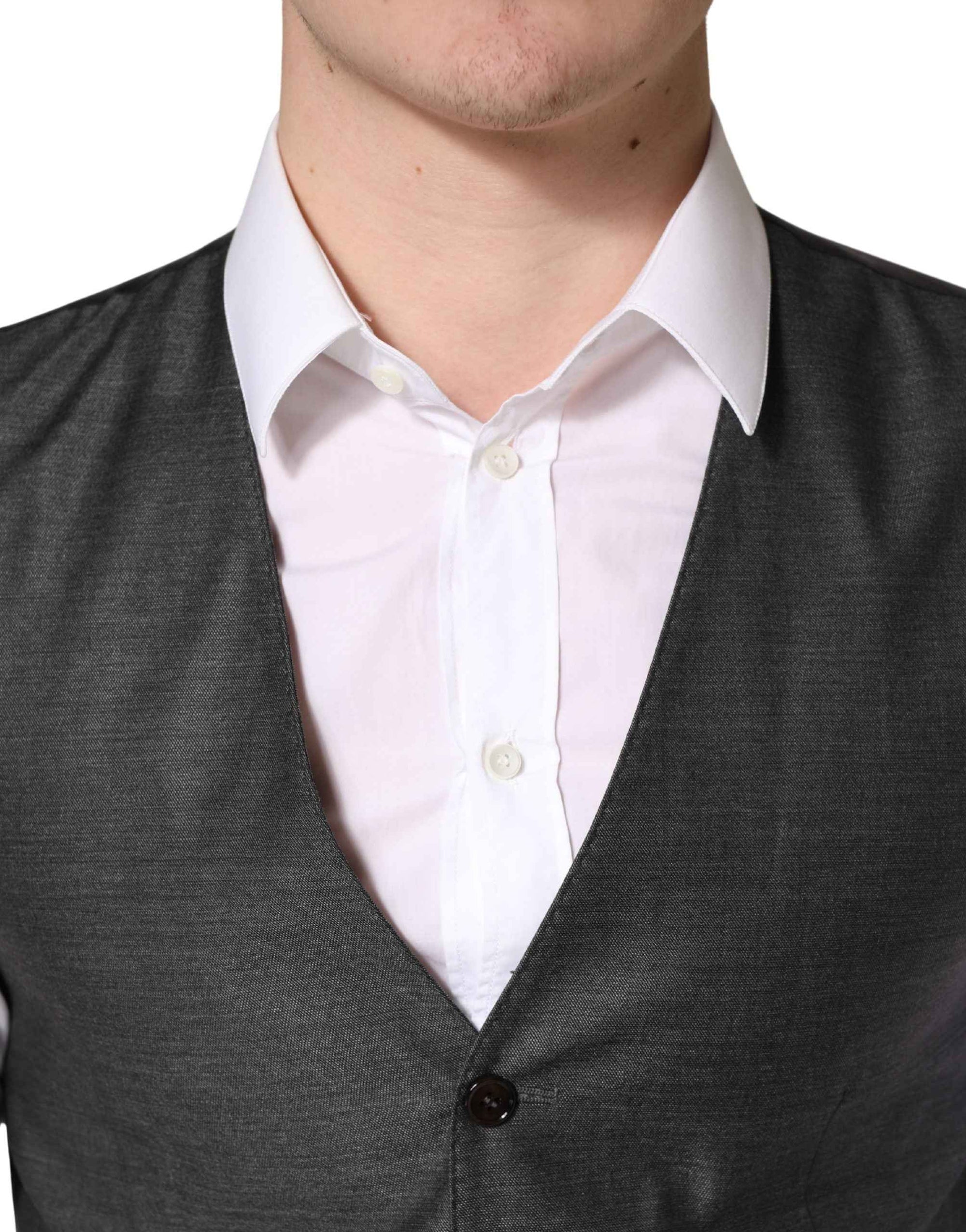 Dolce & Gabbana Dark Gray Wool Dress Formal Waistcoat Vest