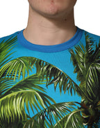 Dolce & Gabbana Blue Palm Tree Print Cotton CrewNeck T-shirt