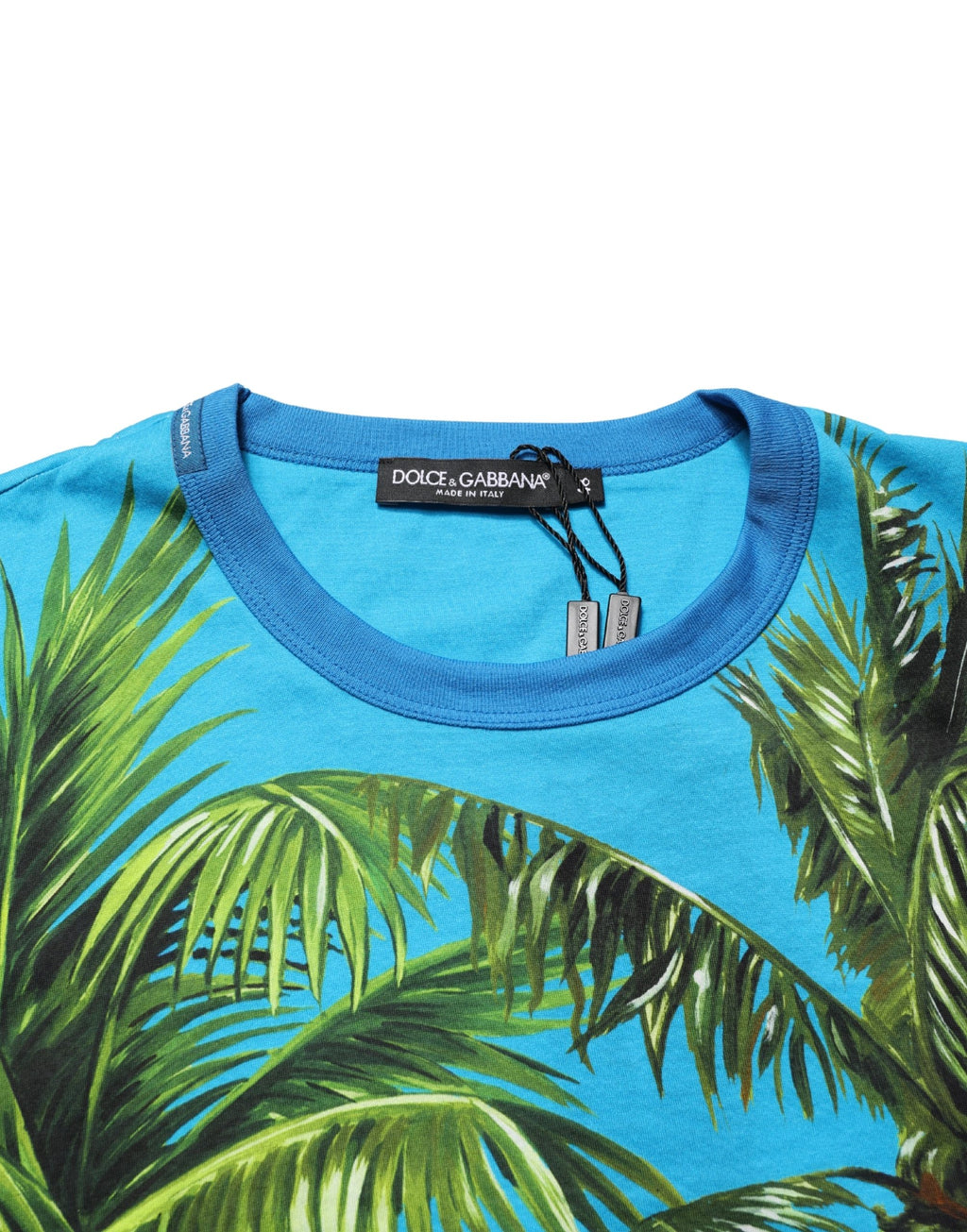Dolce & Gabbana Blue Palm Tree Print Cotton CrewNeck T-shirt