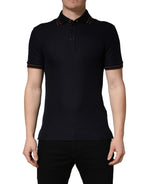 Dolce & Gabbana Dark Blue Silk Short Sleeve Men Polo T-shirt