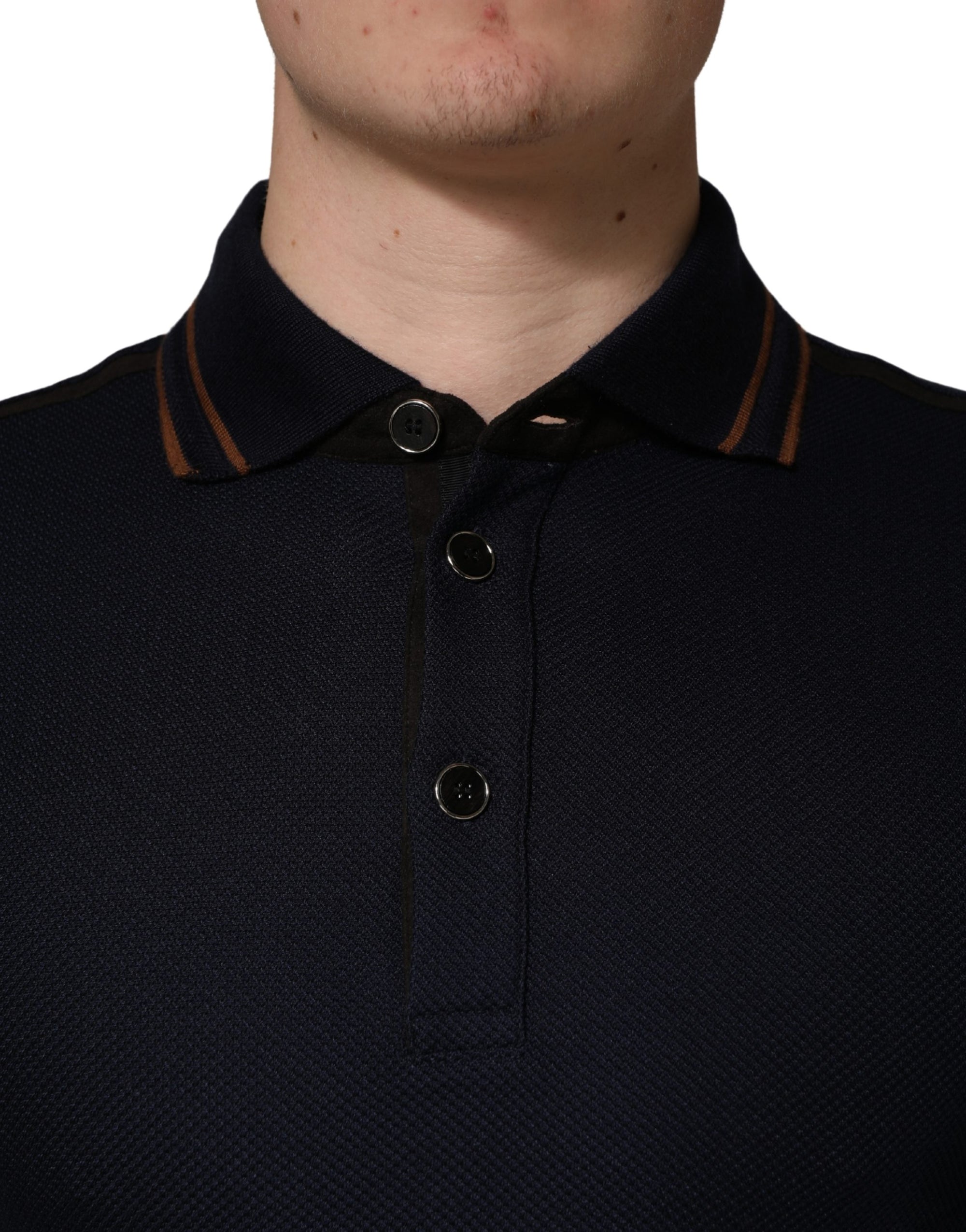 Dolce & Gabbana Dark Blue Silk Short Sleeve Men Polo T-shirt