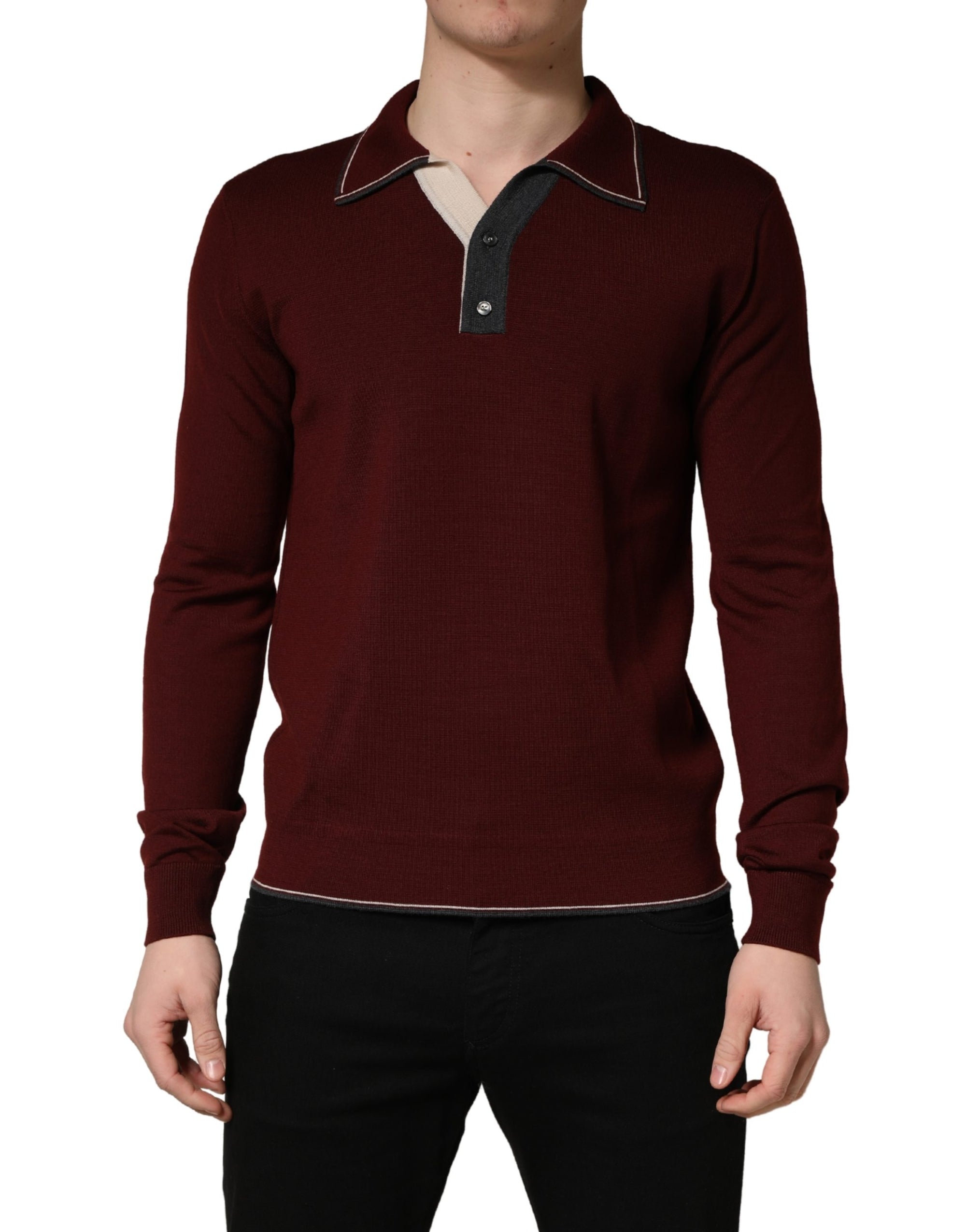 Dolce & Gabbana Maroon Re-Edition Wool Long Sleeves T-shirt