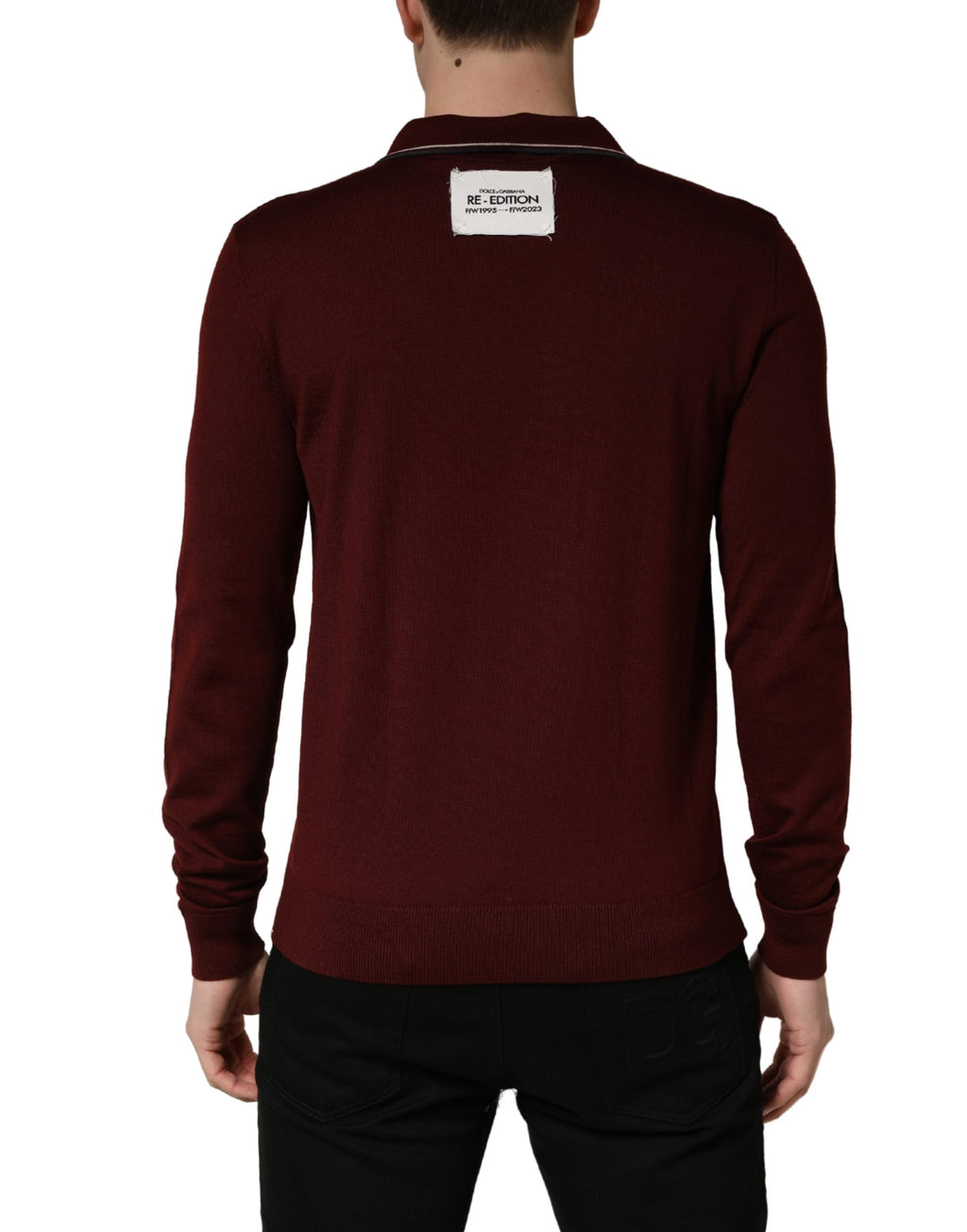 Dolce & Gabbana Maroon Re-Edition Wool Long Sleeves T-shirt