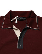 Dolce & Gabbana Maroon Re-Edition Wool Long Sleeves T-shirt