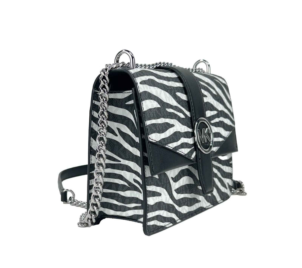 Michael Kors Greenwich Small Print Logo Crossbody Tote Chain Bag Black/White $498
