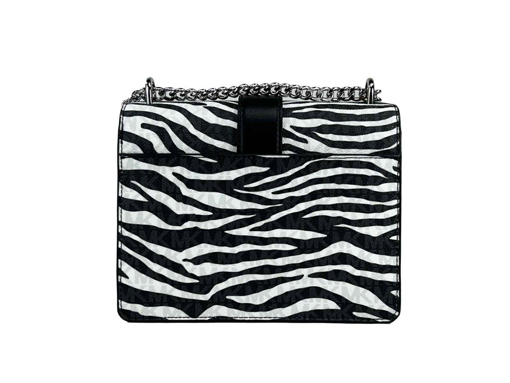 Michael Kors Greenwich Small Print Logo Crossbody Tote Chain Bag Black/White $498