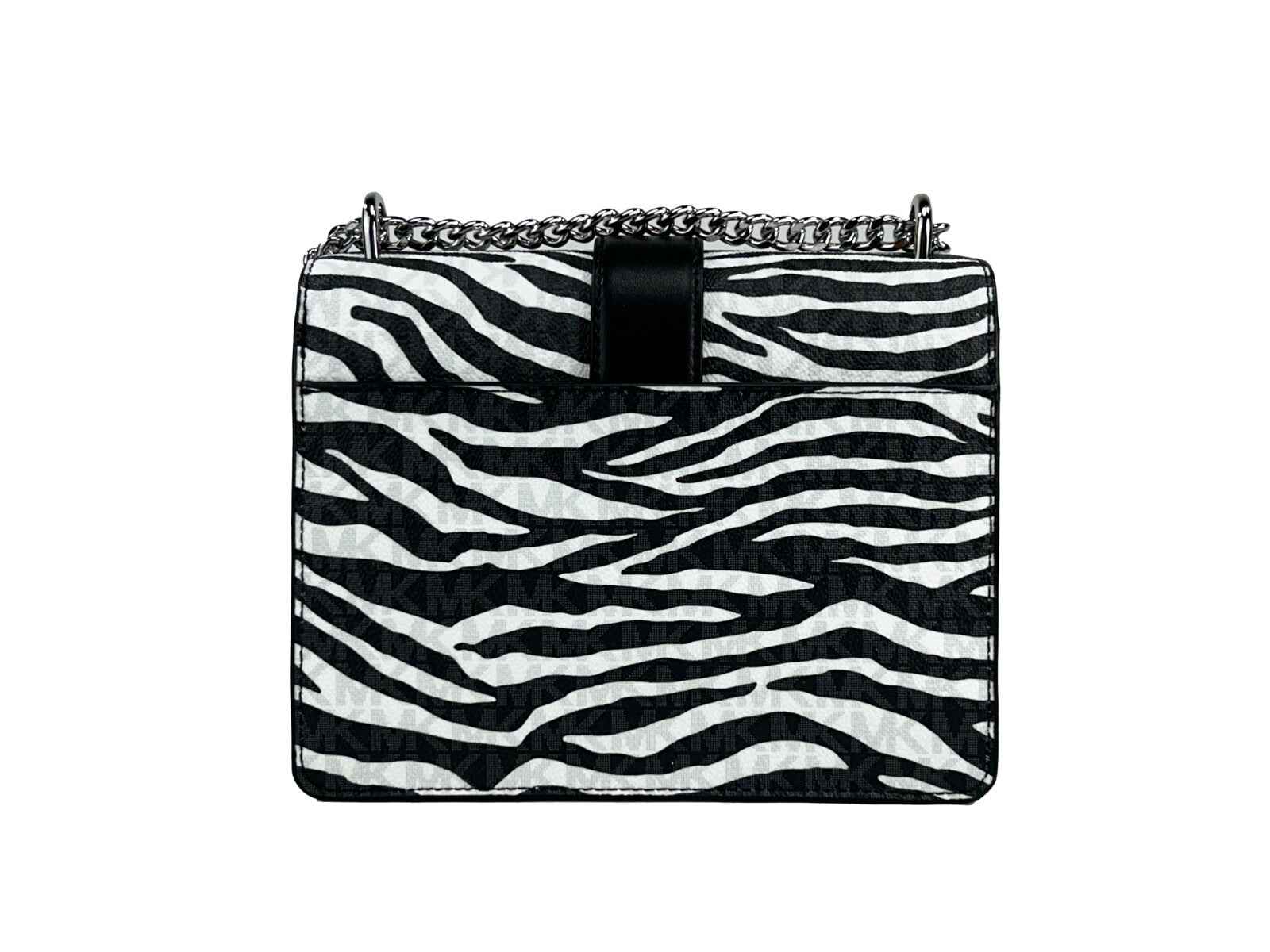 Michael Kors Greenwich Small Print Logo Crossbody Tote Chain Bag Black/White $498