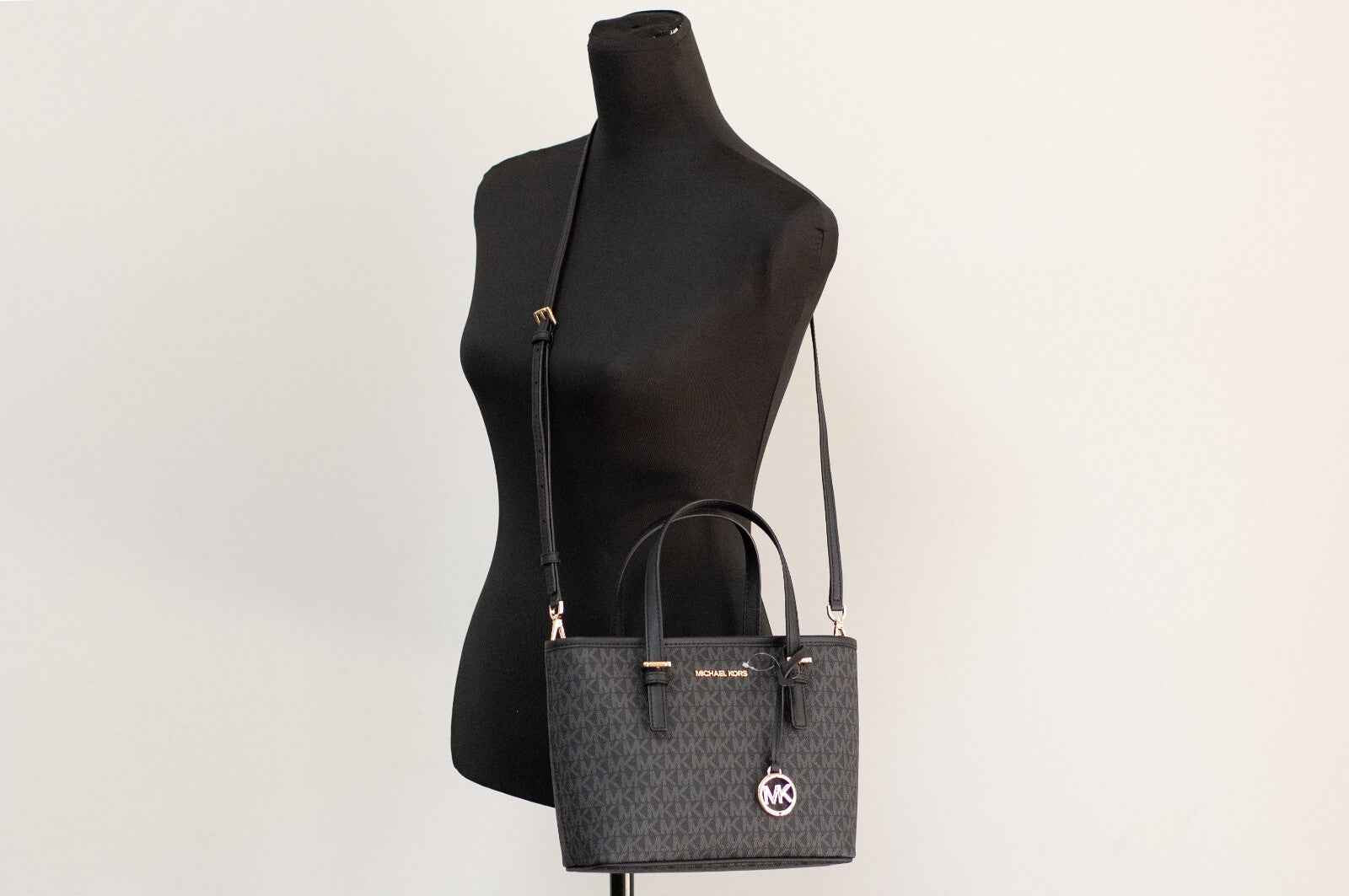 Michael Kors XS Carry All Jet Set Travel Womens Tote (BLACK SIG/GOLD)