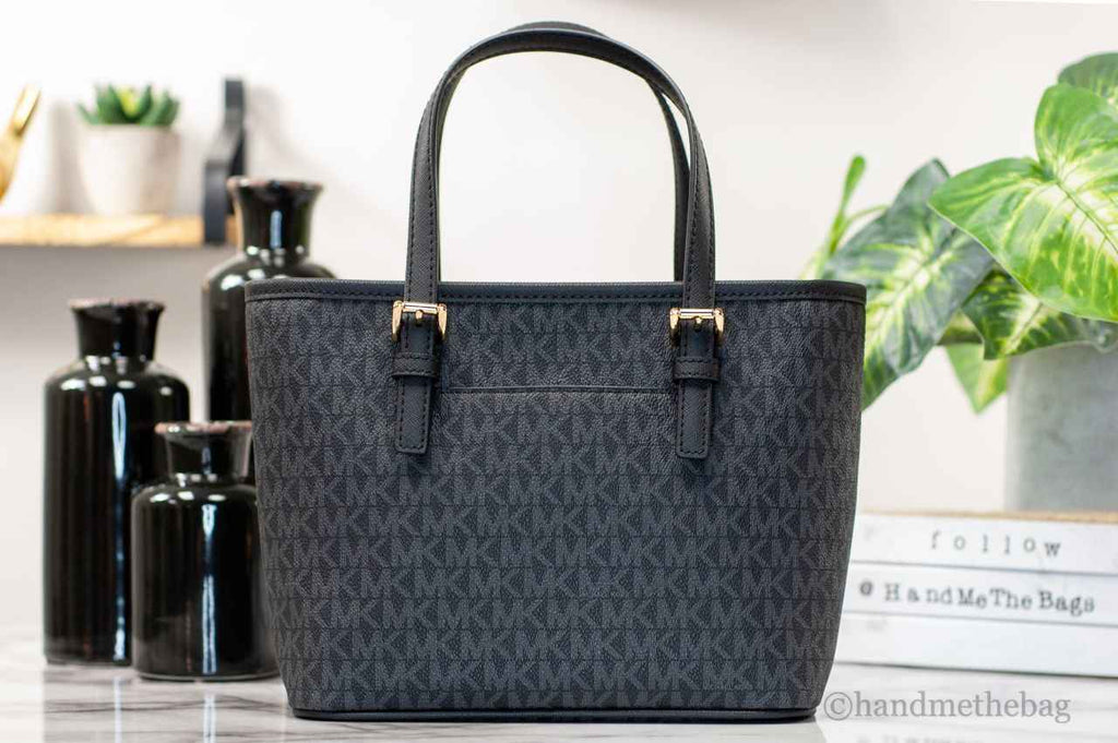 Michael Kors XS Carry All Jet Set Travel Womens Tote (BLACK SIG/GOLD)