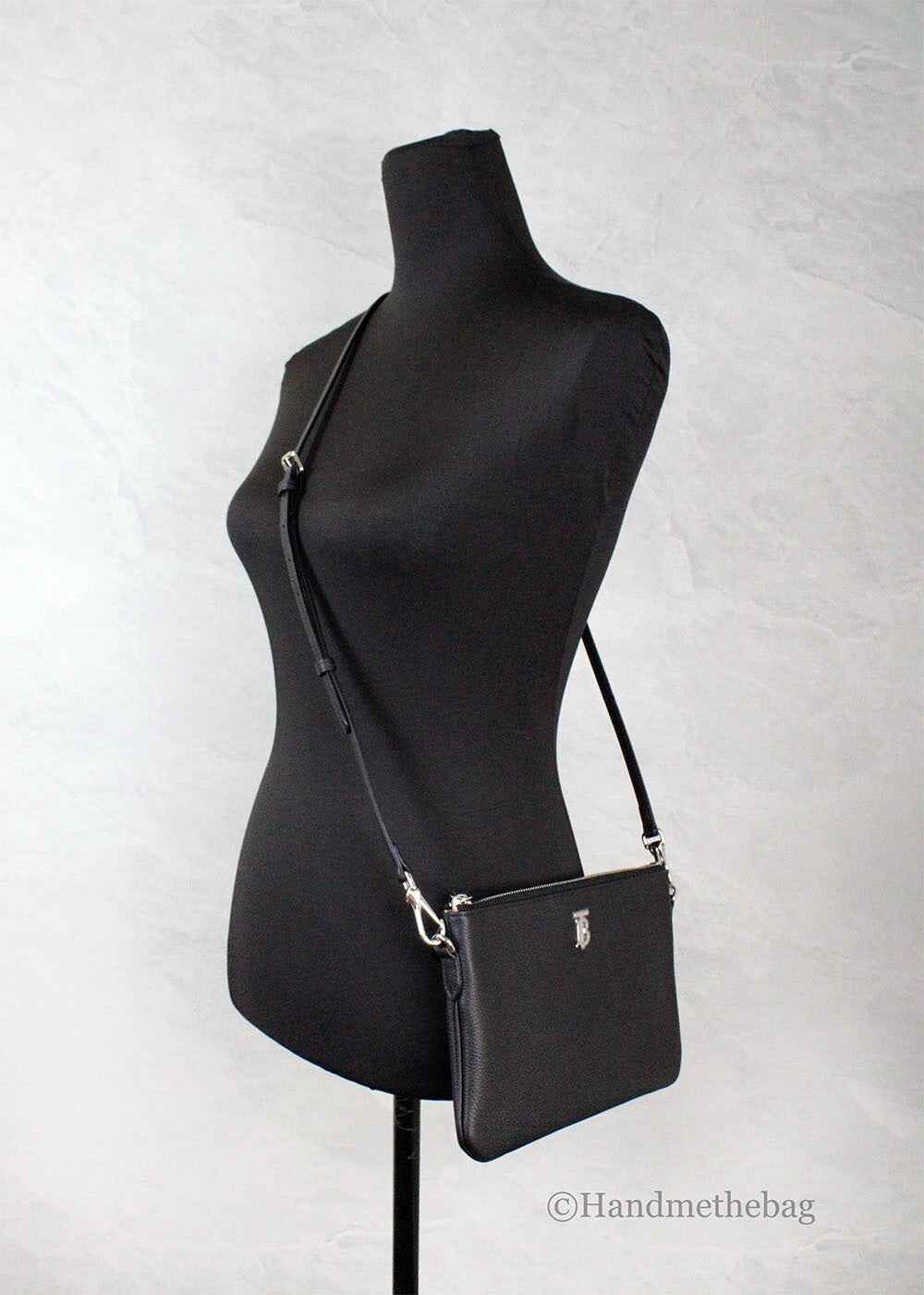 Burberry Peyton Monogram Black Leather Pouch Crossbody Bag Purse