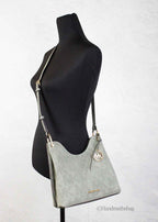 Michael Kors Joan Small Green Perforated Suede Leather Slouchy Messenger Handbag