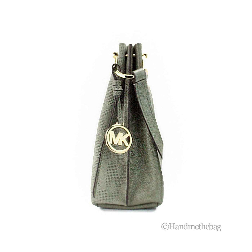 Michael Kors Joan Small Green Perforated Suede Leather Slouchy Messenger Handbag