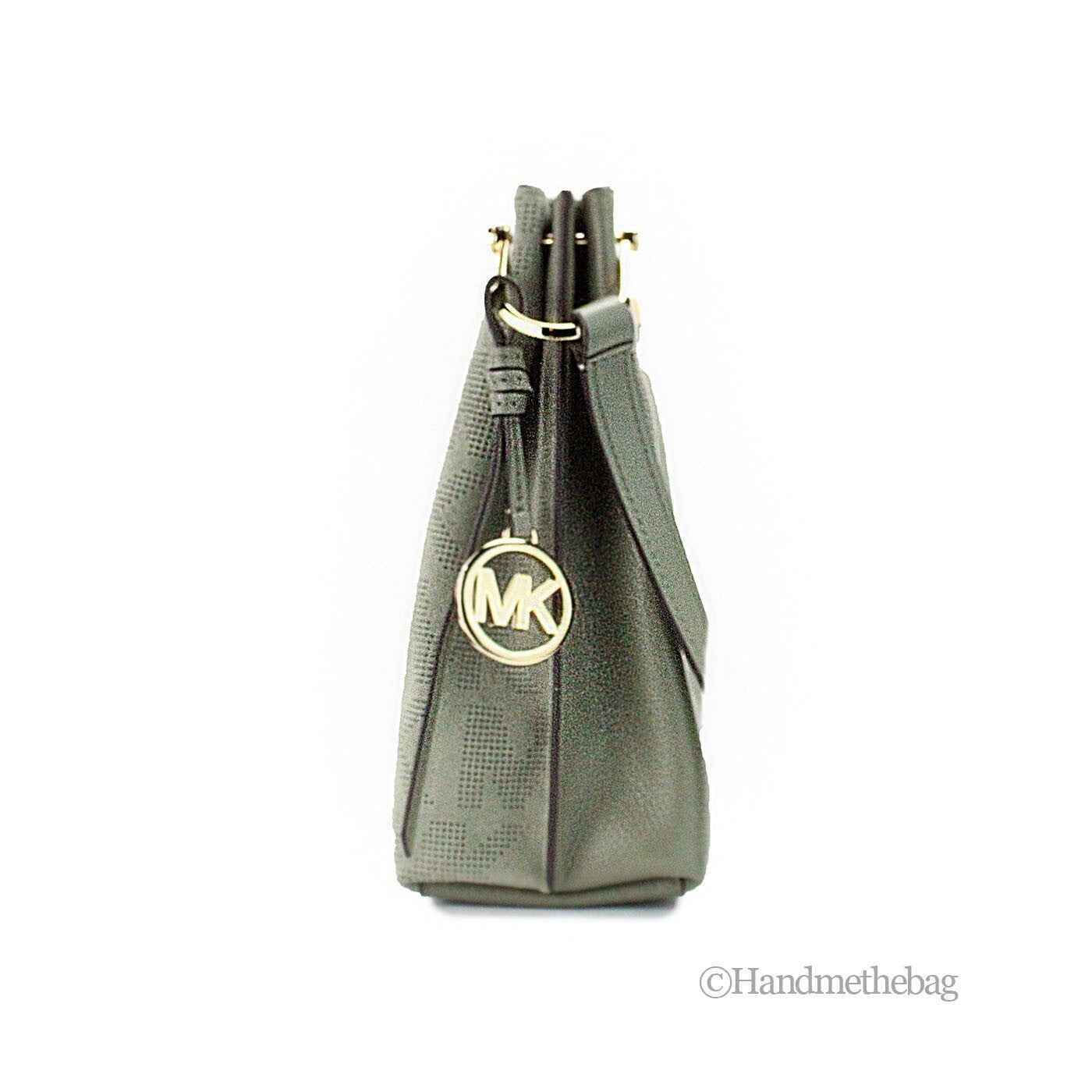 Michael Kors Joan Small Green Perforated Suede Leather Slouchy Messenger Handbag