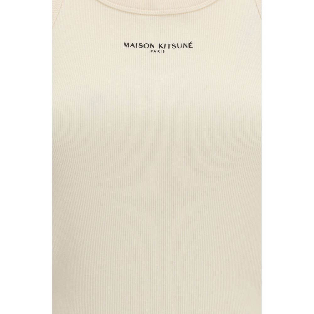 Maison Kitsuné Beige Cotton Sleeveles T-Shirt