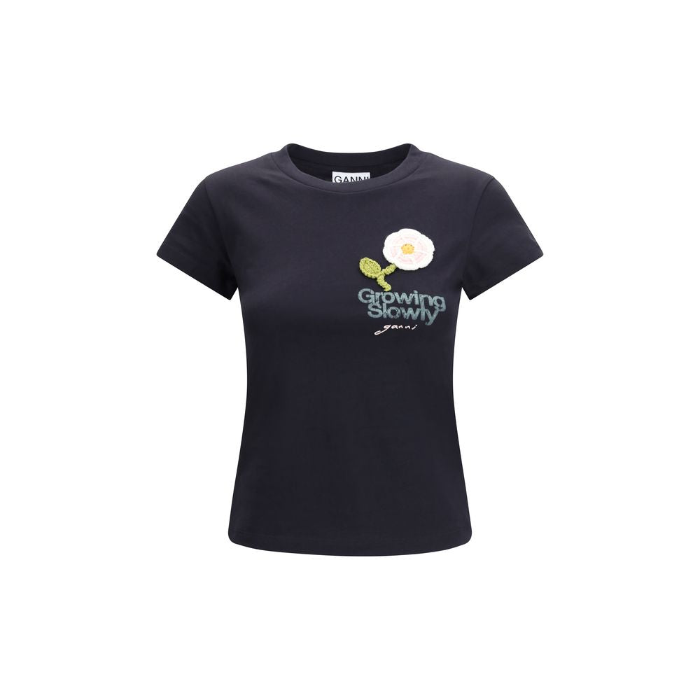 Ganni Black Cotton T-Shirt