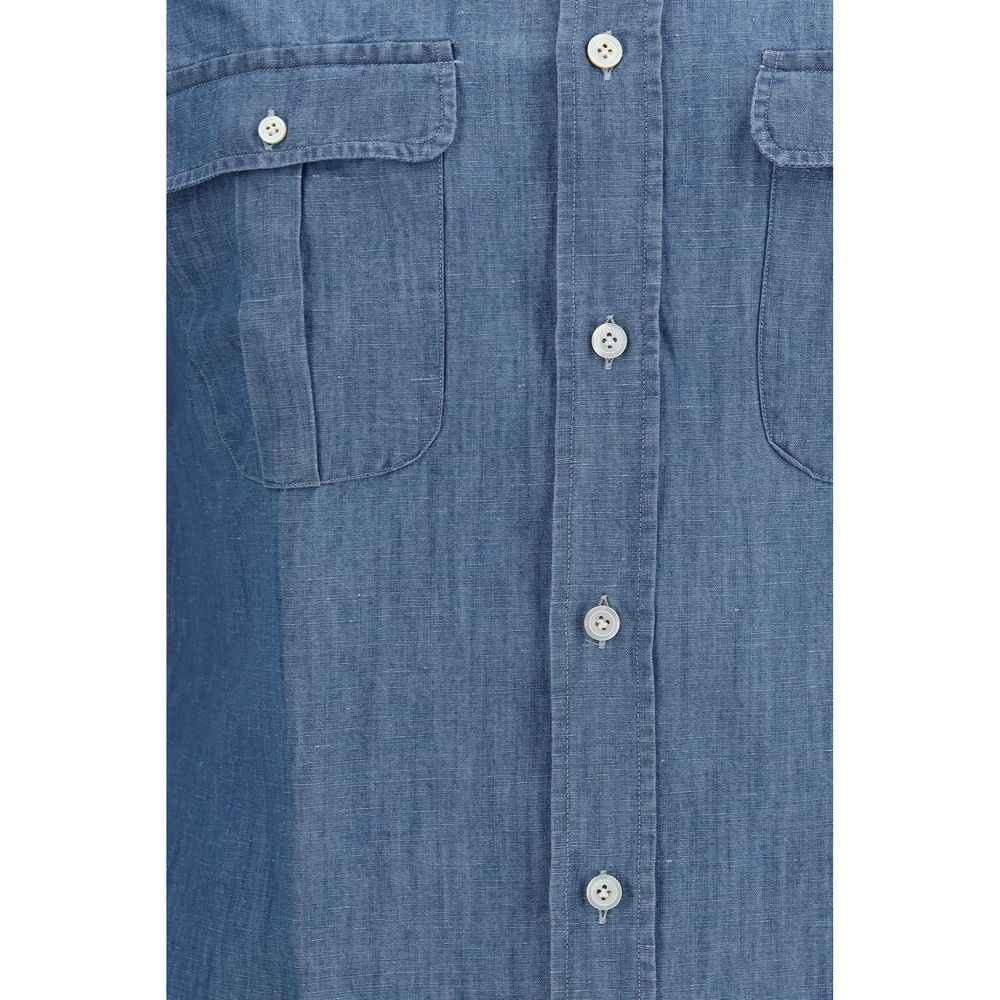 Finamore Blue Cotton Dress Shirt