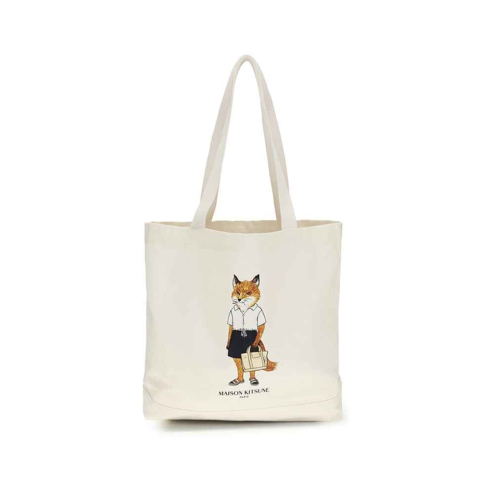 Maison Kitsuné Beige Cotton Handbag