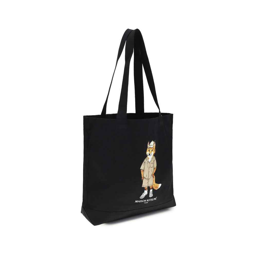 Maison Kitsuné Black Cotton Shoulder Bag