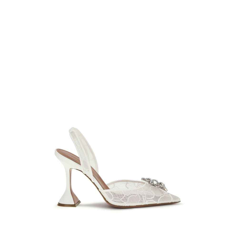 Amina Muaddi White Fabric High Heel Pumps