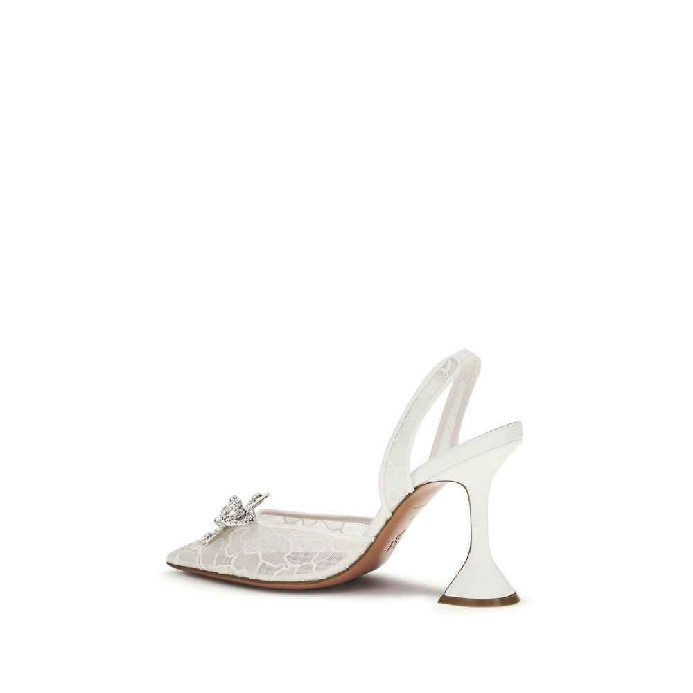 Amina Muaddi White Fabric High Heel Pumps