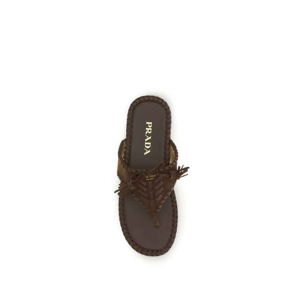 Prada Brown Calf Leather Bos Taurus Sandals